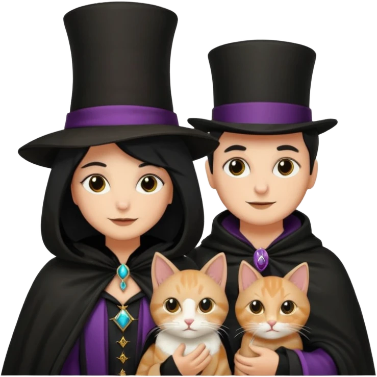 magician couple and their pet cat emoji