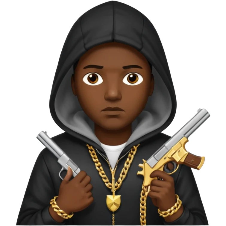 Chuky con pistola encapuchado y con collares emoji
