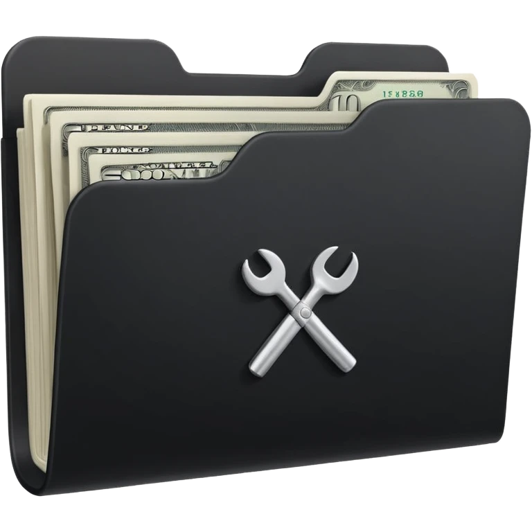 A minimal emoji-style icon of a matte black folder, slightly open, with a simple white or gold finance logo on the front symbolizing growth, stability, and money management, clean lines, subtle shading, and a professional, organized vibe. emoji