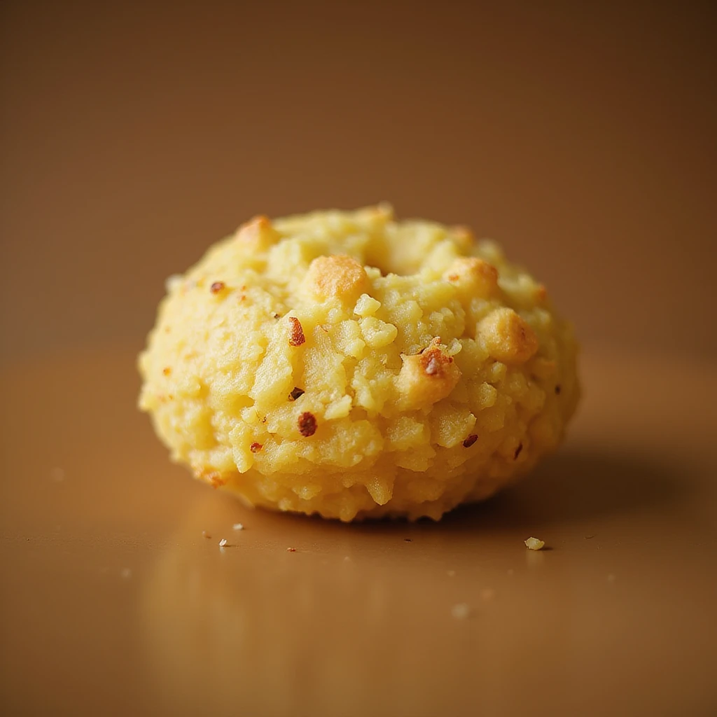 Polenta che fluttua in aria, isolata, senza sfondo, iperrealismo 4K emoji