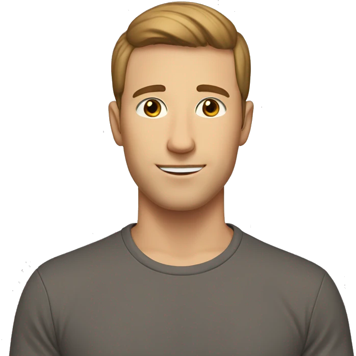 A 25 year old, white man, with short brown hair, with none facial hair,   with brown eyes wearing a t-shirt. emoji