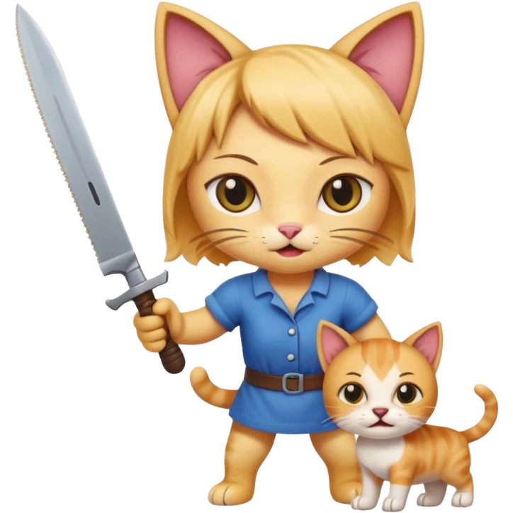 a girl kitty cat holding a knife, attacking a boy dog emoji