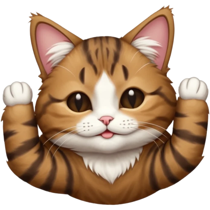 dark brown tabby and white cat in funny positions upside down with eyes closed emoji