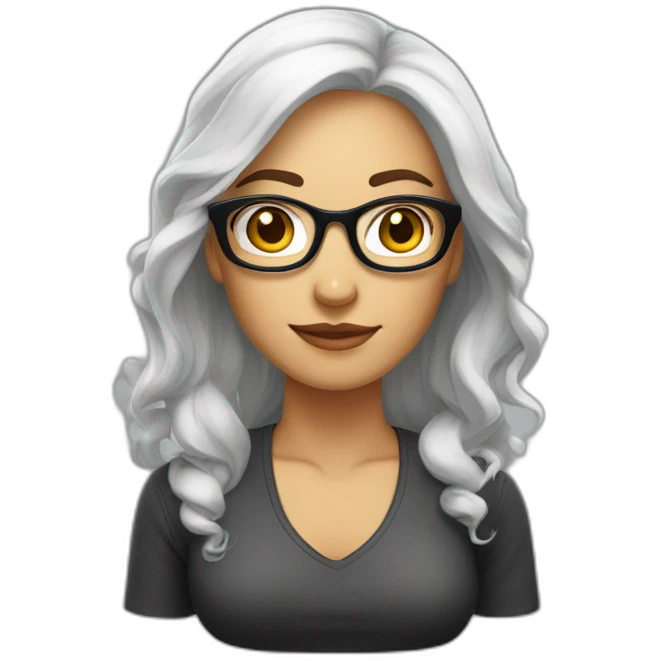 mujer blanca, con cabello suelto lacio, largo a la cintura, con lentes claros, cabello oscuro, lacio y largo emoji