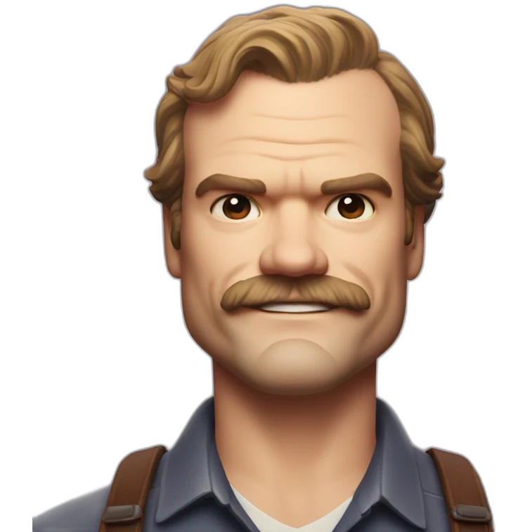 David Harbour smiling with a moustache emoji