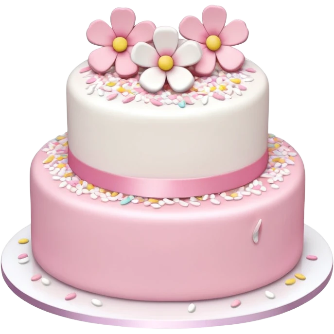Pastel shiny glittery pastel pink and white Sakura flowers cake with sprinkles on top emoji