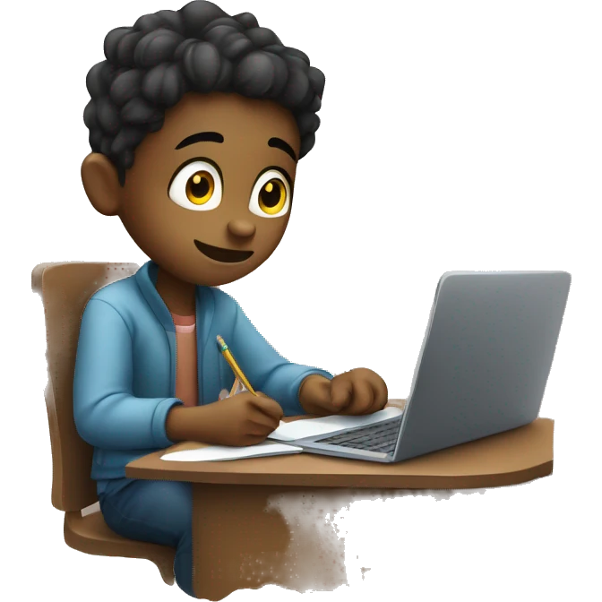 a kid is studying online emoji