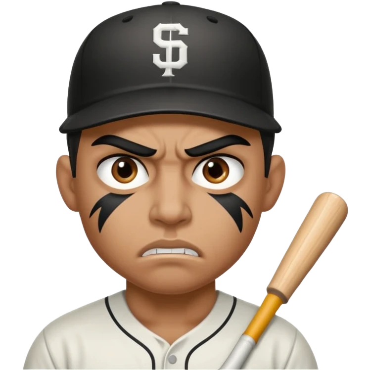 Eye black wearing tough Latino baseball player not flexing his muscle with an angry face  emoji