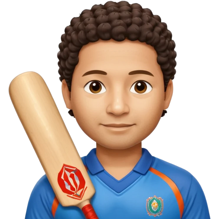 
Sachin Tendulkar
Create a cricket emoji of a short, curly-haired Indian batsman wearing a blue jersey, holding a bat with a calm confident smile, minimal flat emoji style, rounded shapes, bold outlines, vibrant colors, no background emoji