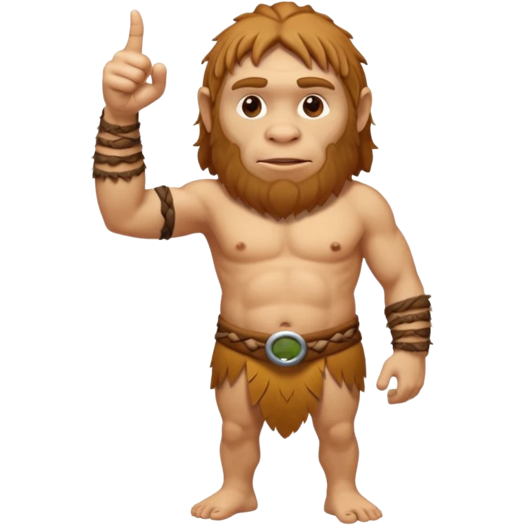 A full-bodied Neanderthal, dressed in a loincloth, points his thumb to the left. emoji