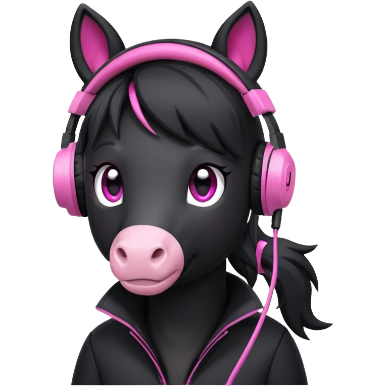 Black pony streamer with gaming head set emoji