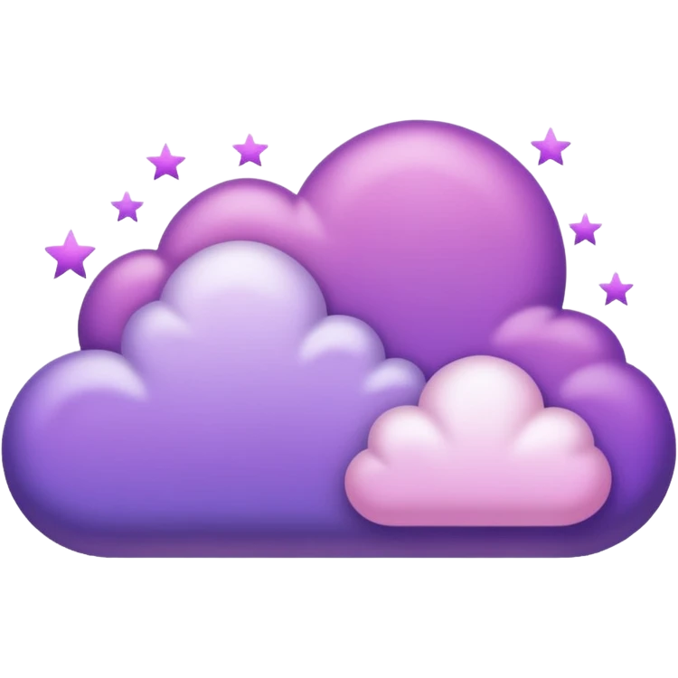 I want a purple cloud that's not like this one ☁️ but has a realistic shape without changing its appearance. The cloud should have a slightly white shaded part and should be starry but still purple/pink. No face or other color. emoji