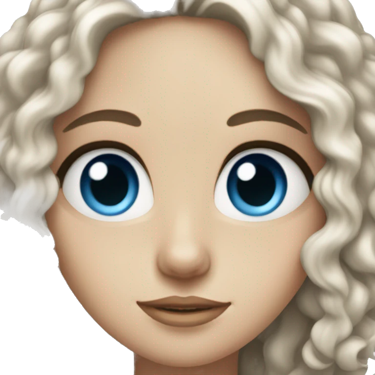 White Girl with long, Black curly hair and blue eyes  emoji