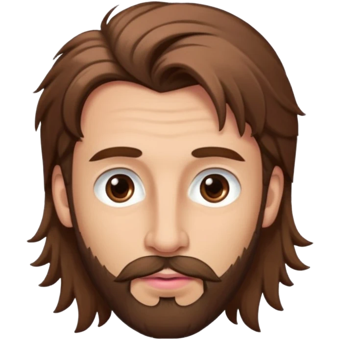 Handsome white man with big brown eyes thin pink lips long nose and long brown messy hair brown small beard emoji