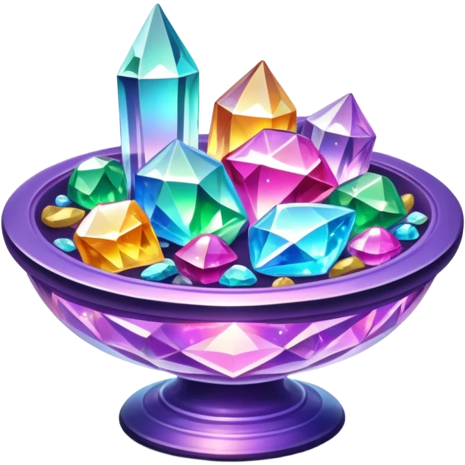 enchanted crystal dish with glowing treasures emoji