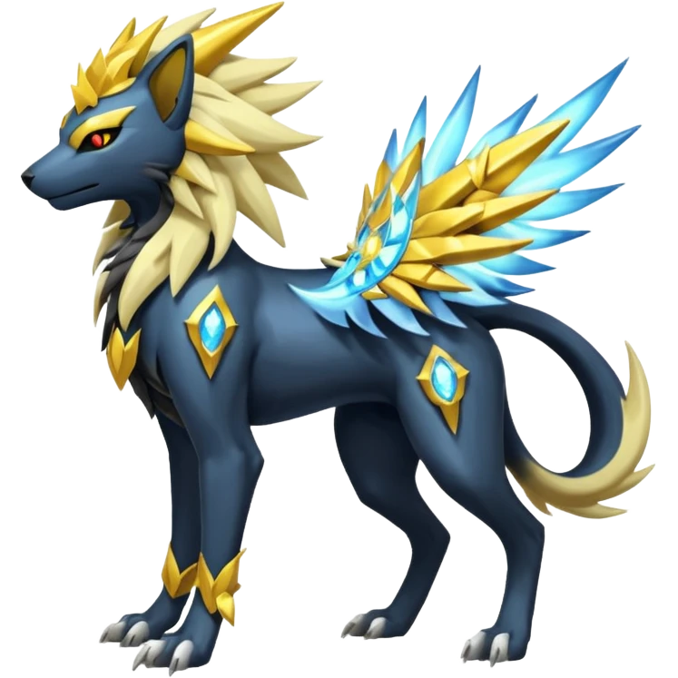 Solarpunk Solgaleo-Protogen-Manectric-Luxray-Fakémon-fusion-animal-creature, full body  emoji