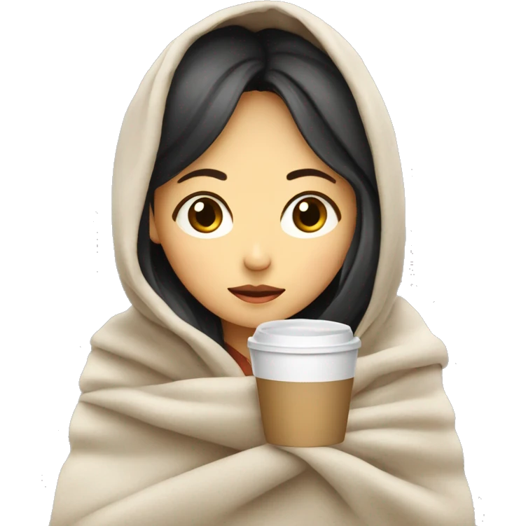 asian girl inside a blanket sipping coffee eyes closed emoji