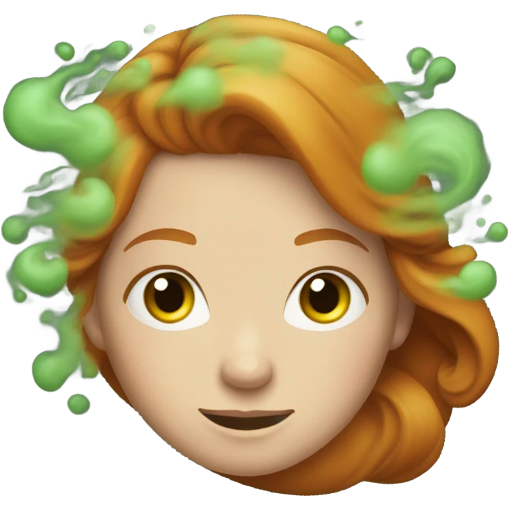 ginger haired girl with green smoke emoji