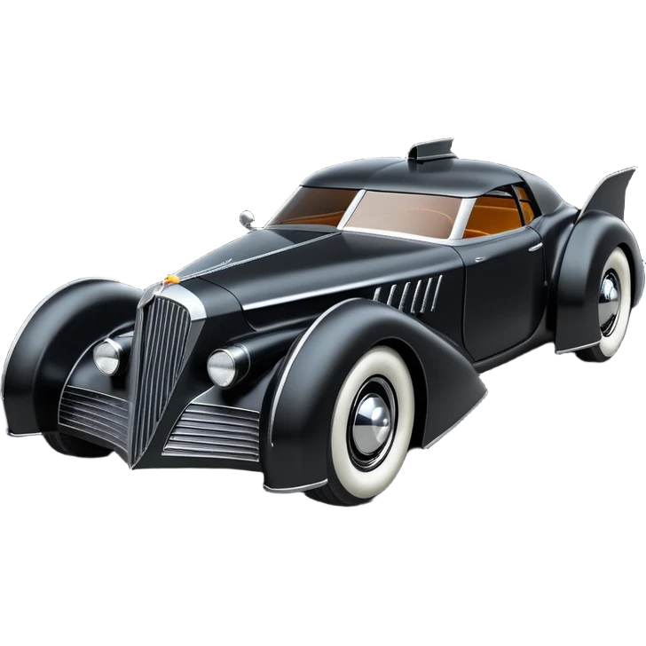  the animated series aerodynamic opulent dark knight futuristic concept Batmobile loosely based on 1936 cord 812 Cadillac(flat long straight faceted mechanical body) winged stealthy street hot rod  emoji