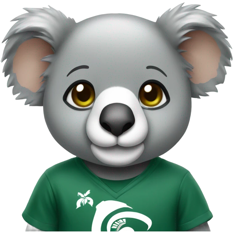 A cute koala wearing a green and white Michigan State University shirt emoji