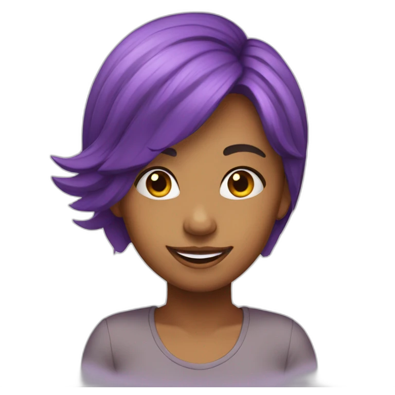 A girl imogi with purple hair smiling emoji
