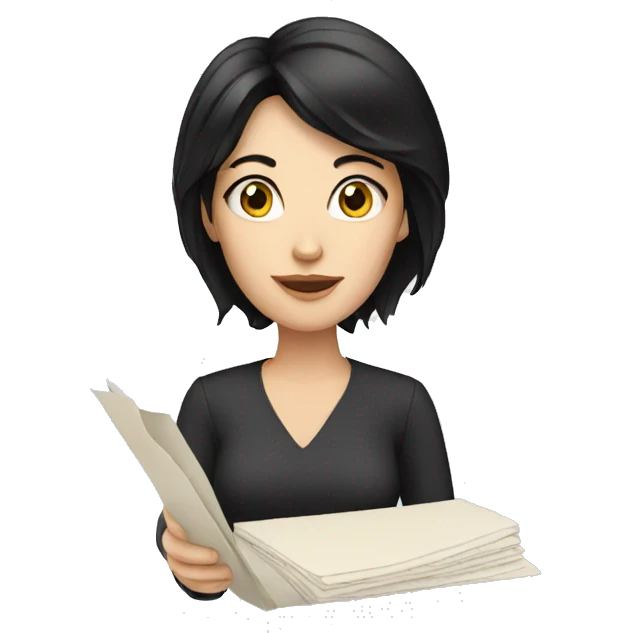 white woman with black hair and with documents emoji