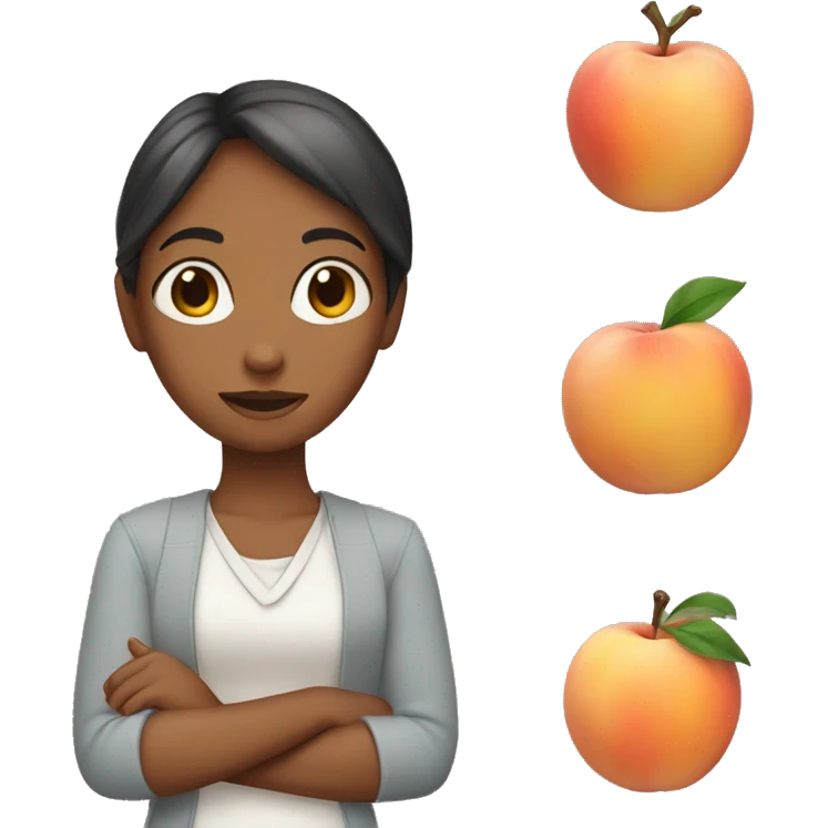 A girl with hands with a peach sign emoji