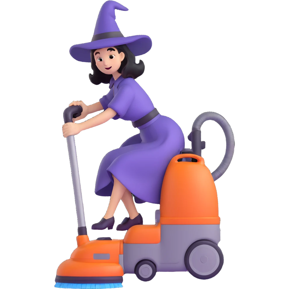 a witch riding a vacuum cleaner emoji