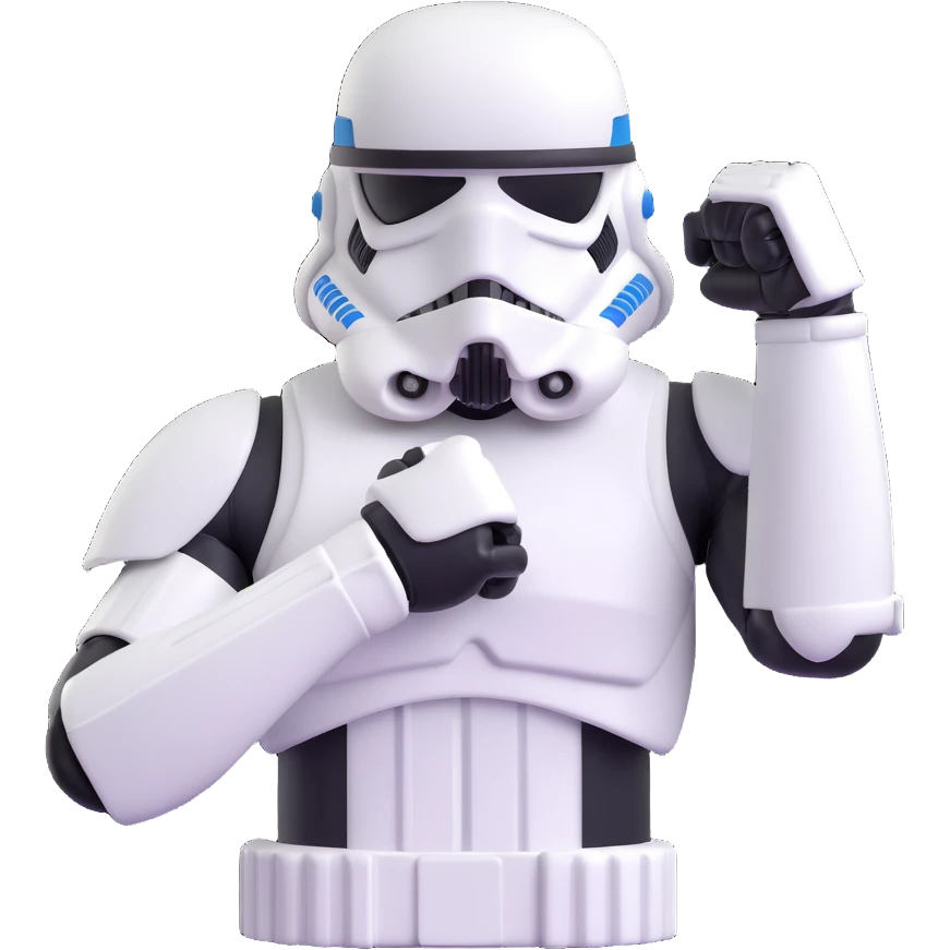 storm trooper from Star Wars flexing bicep, 3D emoji style emoji