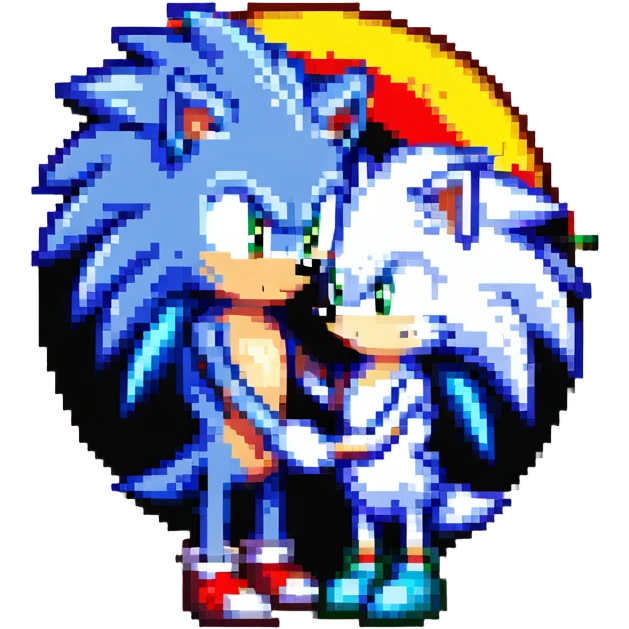 Sonic the Hedgehog and Silver the Hedgehog hugging each other emoji