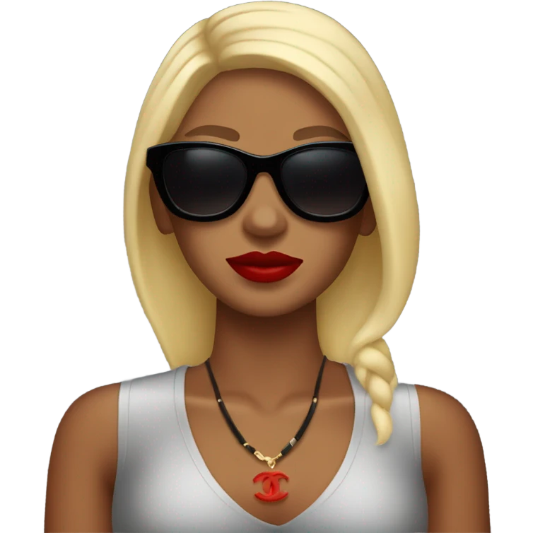 Woman with red sunburn blond hair and big black Chanel sunglasses  emoji