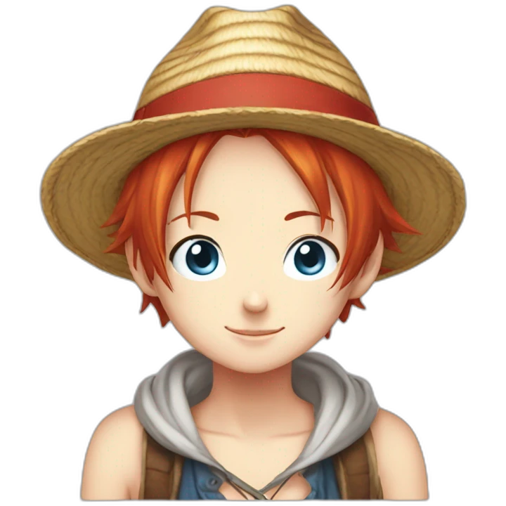 Redhead blue eyes female straight luffy hat peace hair emoji