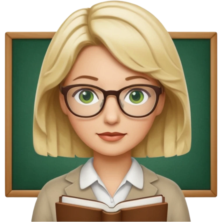 librarian teacher with short wavy blonde hair and green eyes emoji