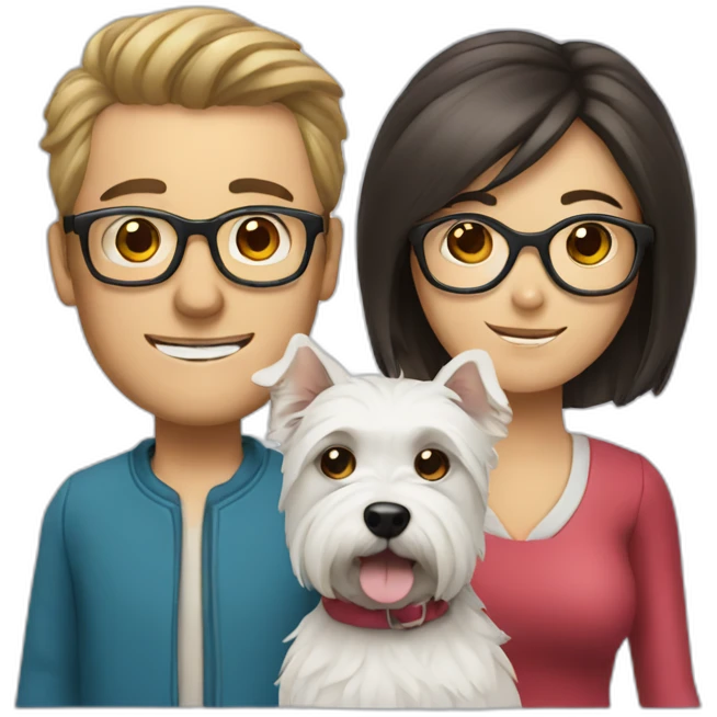 Man with glasses anda woman with a westie dog girl emoji