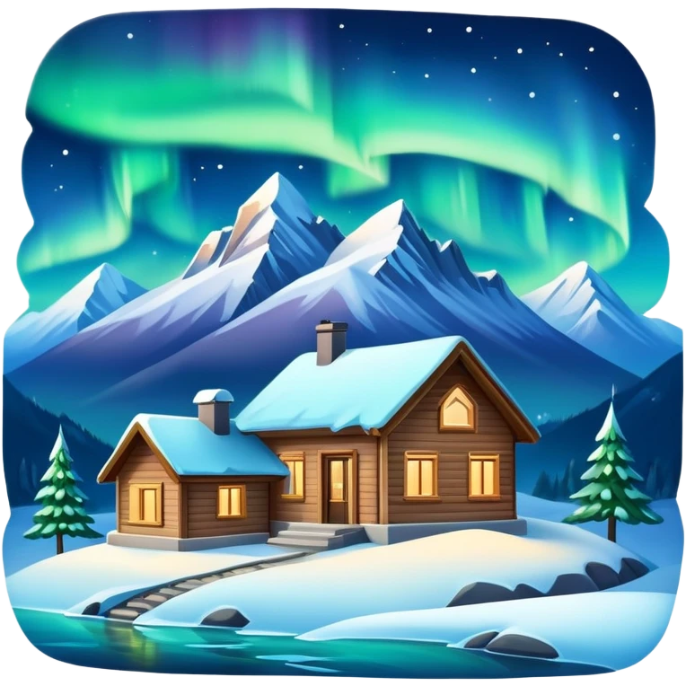 I want the northern lights with a house and mountains in a winter landscape emoji
