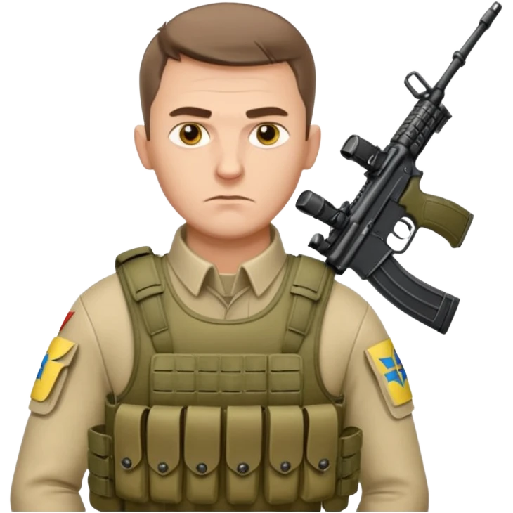 Ukrainian intelligance agency warrior man in platecarrier with nato riffle and ukrainian gerb emoji