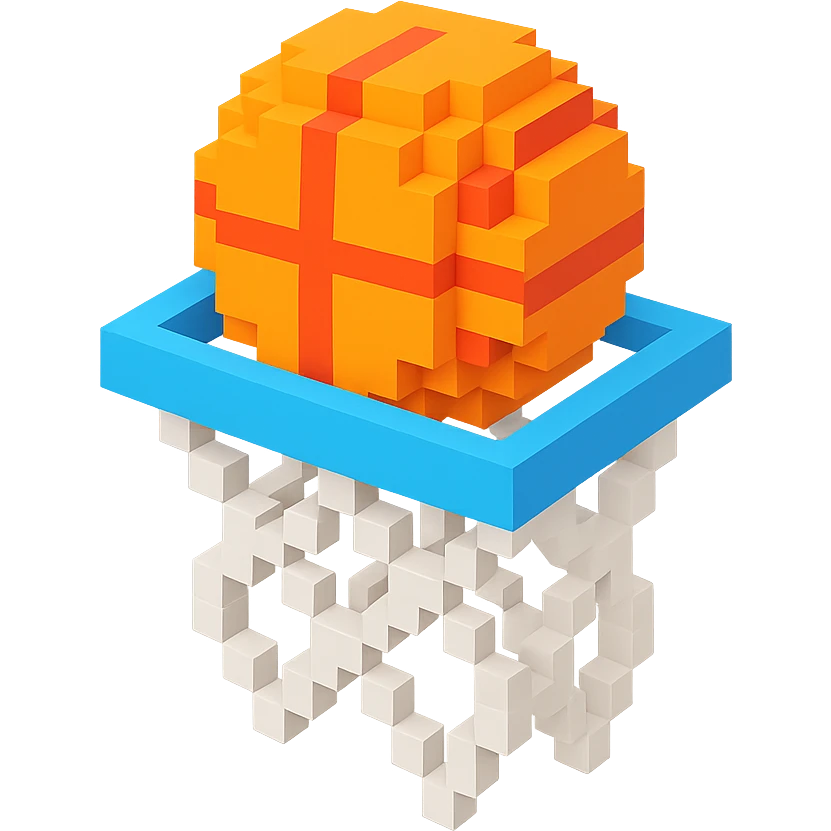 Voxel-style basketball in a net, variation 5 emoji