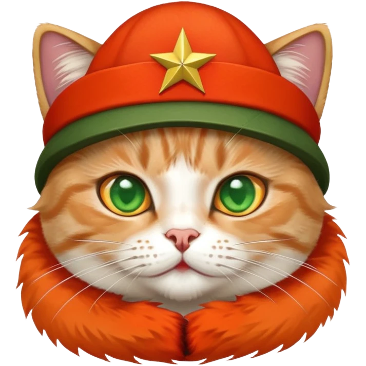 cat wearing soviet ushanka hat with red star and hammer and sickle symbol emoji