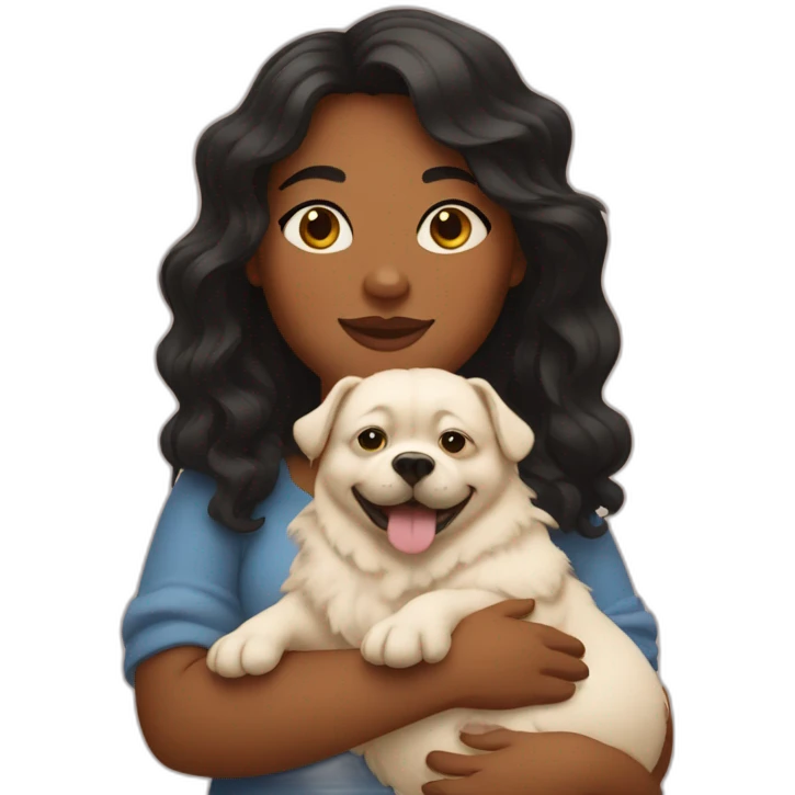 fat girl with  wavy black hairs holding dog in her arms emoji