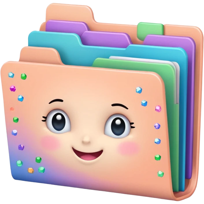small cute folder icon in soft pastel colors light yellow or peach, slightly open at the top, colorful divider tabs inside peeking out blue green pink purple, white label area on front with word Titles in playful handwriting, small sparkles or stars around folder, emoji style, folder is more rounded emoji