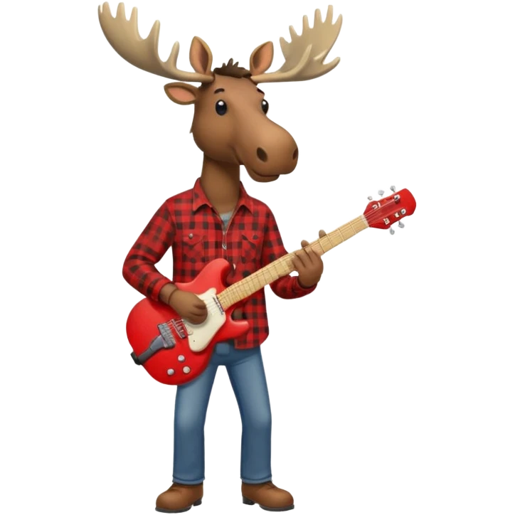  A man with the head of a moose playing a red electric guitar in Alaska emoji