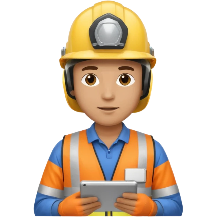 a guy wearing safety outfit with helmet holding a safety first tablet emoji