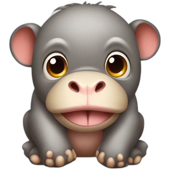 2 monkeys cute hippopotamus emoji