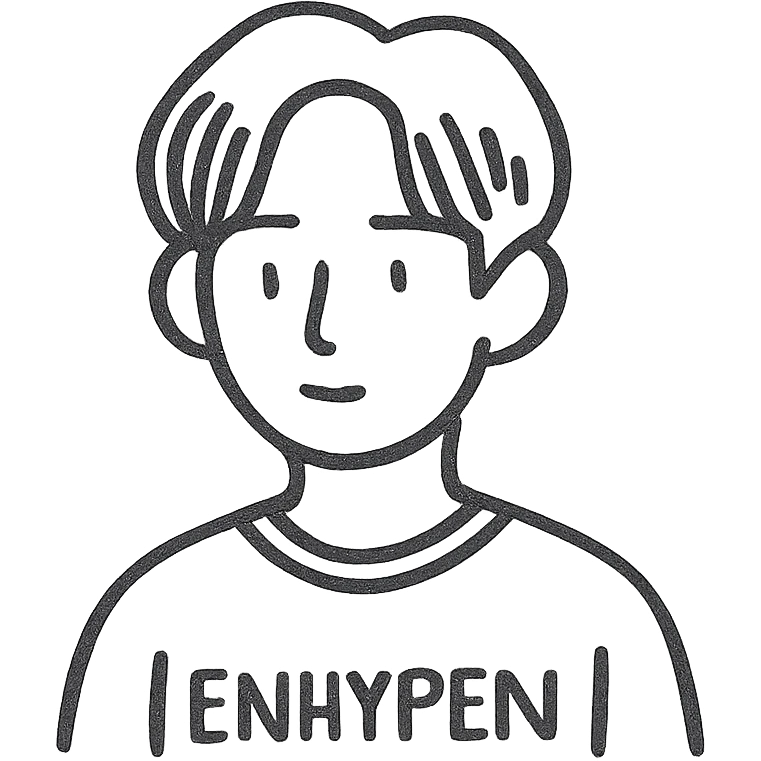 Enhypen member, hand drawn black outline style emoji