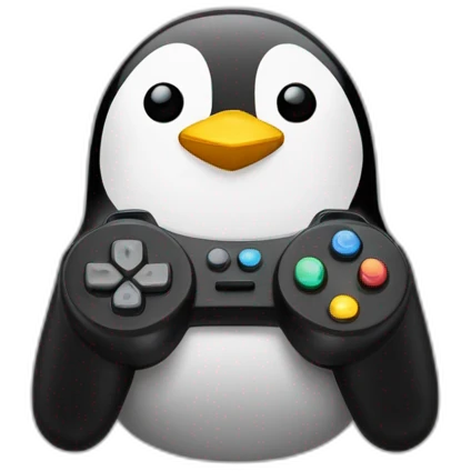 Pingouin avec une manette de jeux vidéos dans les mains emoji