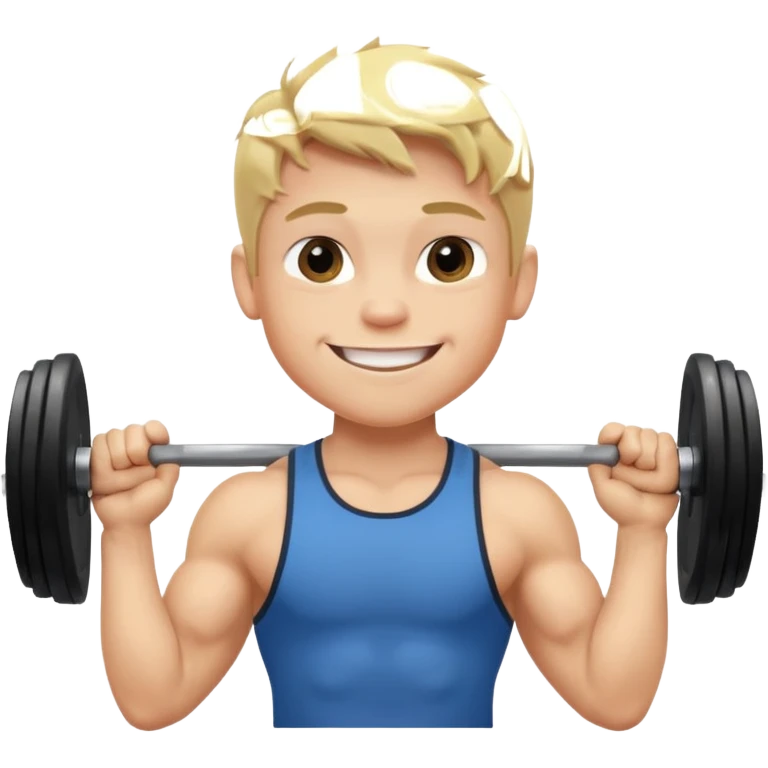 cute blonde boy smiling and lifting weights emoji