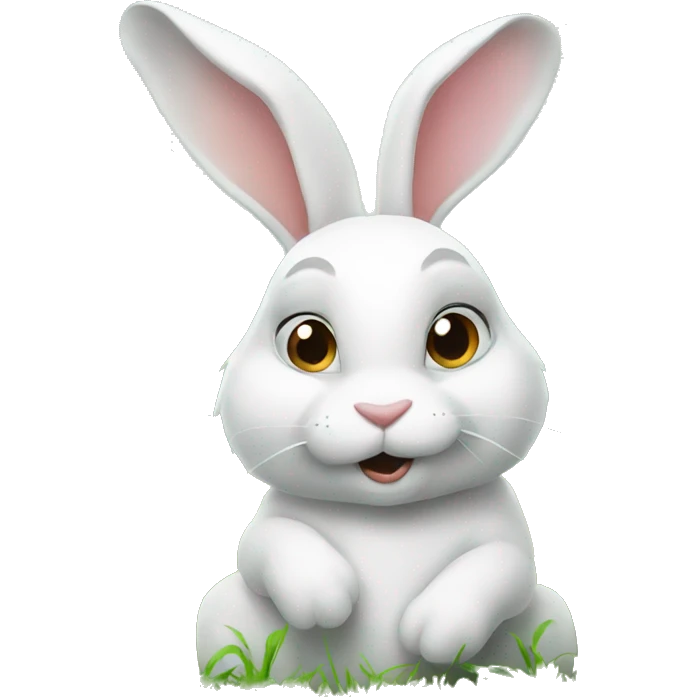 White rabbit is sitting on the grass  emoji