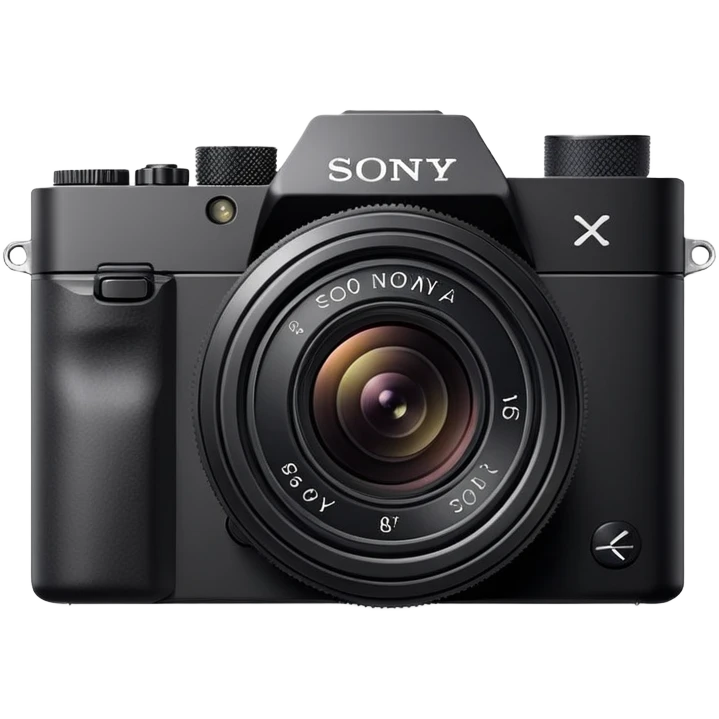 Ultra minimal black camera with 'Sony' text on top, basic camera shape with tiny lens, Sony branding visible emoji