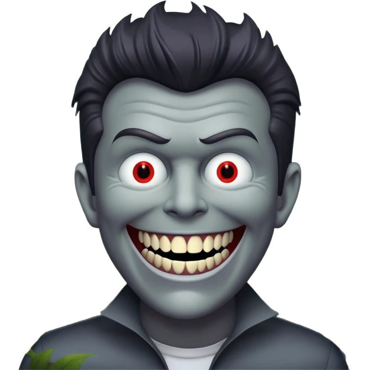 Rick Astley in a dark forest but he expanded in width and he has a demonic devious evil killer sharp teeth smile and Rick Astley has no eyes and Rick Astleys gray and the entire picture including Rick Astley is gray emoji