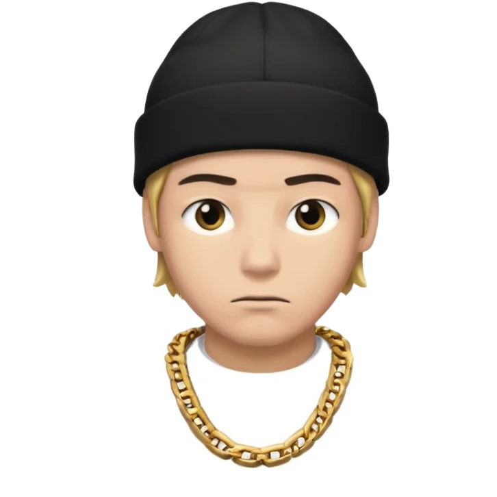 young man with black beanie, thick chain, serious expression emoji
